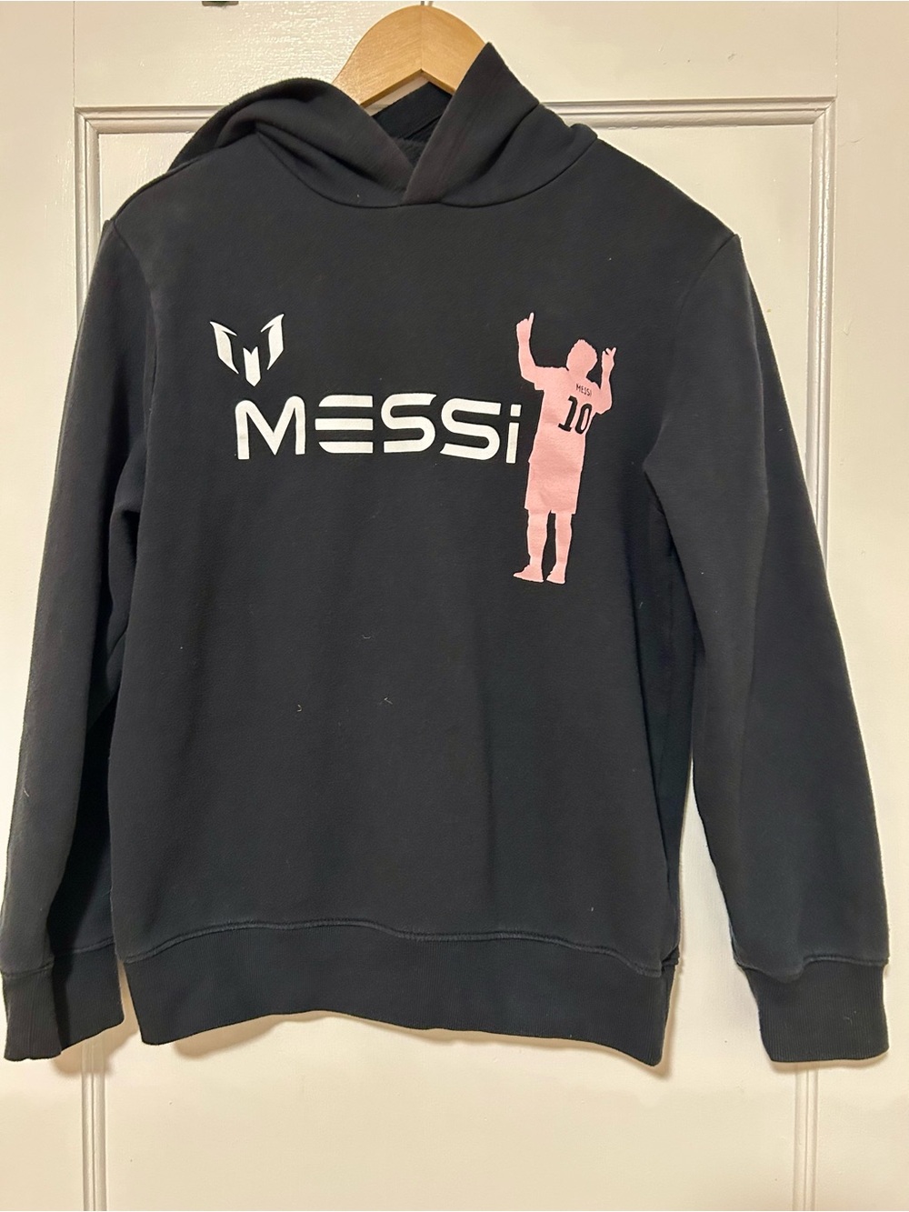 Messi Black Hoodie with Pink Silhouette